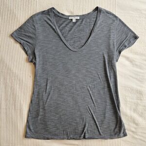 James Perse Striped V-Neck Essential T-Shirt Black White Made in USA Women 4